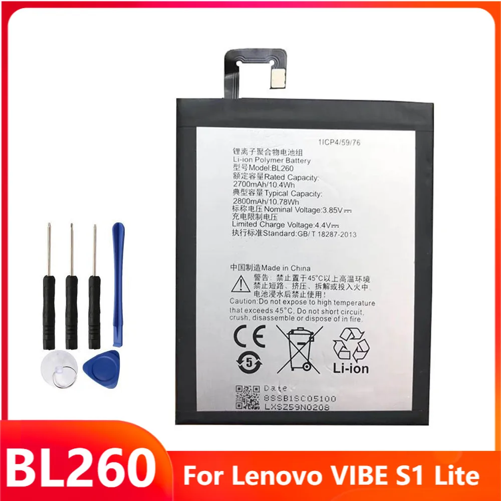 

Original Replacement Phone Battery BL260 For Lenovo VIBE S1 Lite Genuine Rechargable Batteries 2800mAh With Free Tools