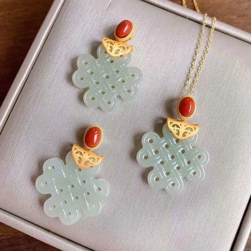 

Natural Hetian Jade Hollow Carved Chinese Knot Pendant Ruyi Female Jade Necklace Chinese Style Retro Ethnic Style Jewelry