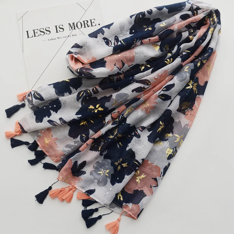 

Fashion Autumn Women Lurex Viscose Scarf Polka Shimmer Floral Tassel Beach Hijab Shawls and Wraps Foulards Echarpe Muslim Hijab