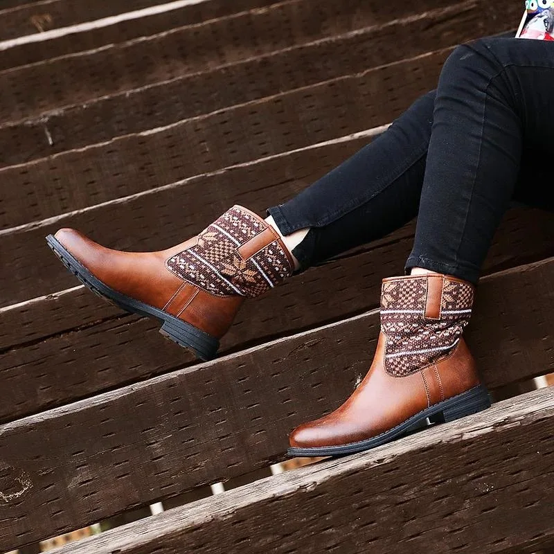 Ботильоны женские зимние в богемном стиле ботинки из искусственной кожи на