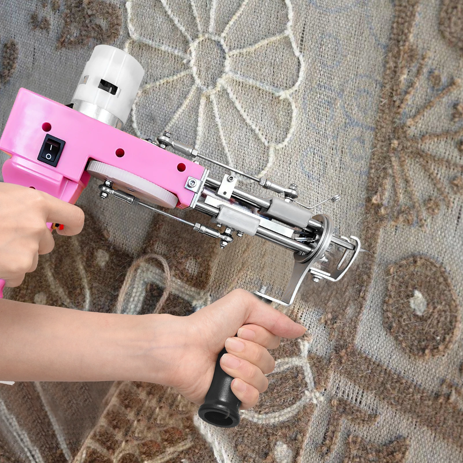 US/UK/EU Plug Pink Electric Carpet Rug Gun Carpet Weaving Knitting Machine Tufting Gun Cut Pile, Loop Pile With 5-40 Stitches