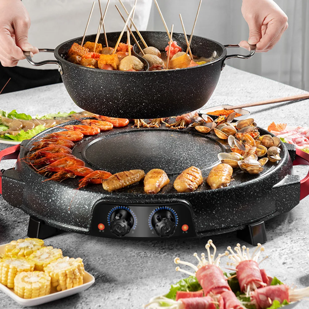 Household Barbecue Hot Pot Electric Grill Pan Barbecue Non-stick Barbecue Machine Commercial Griddle