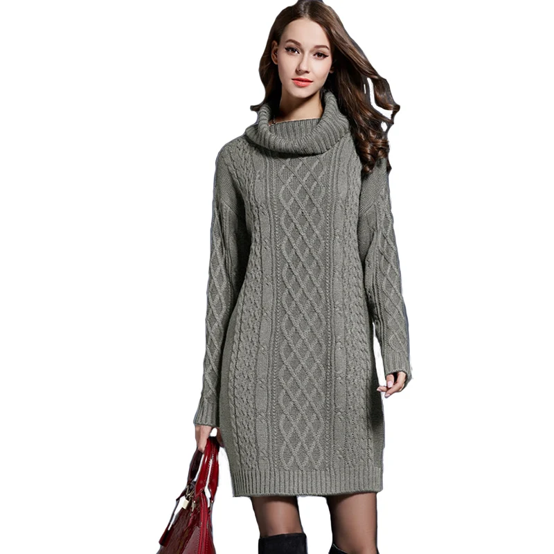 2019 Women Long Pullovers Turtleneck Sweater Autumn Winter Knitted Dress Elegant White Pullover Outwear Jacket YH-1 | Женская одежда