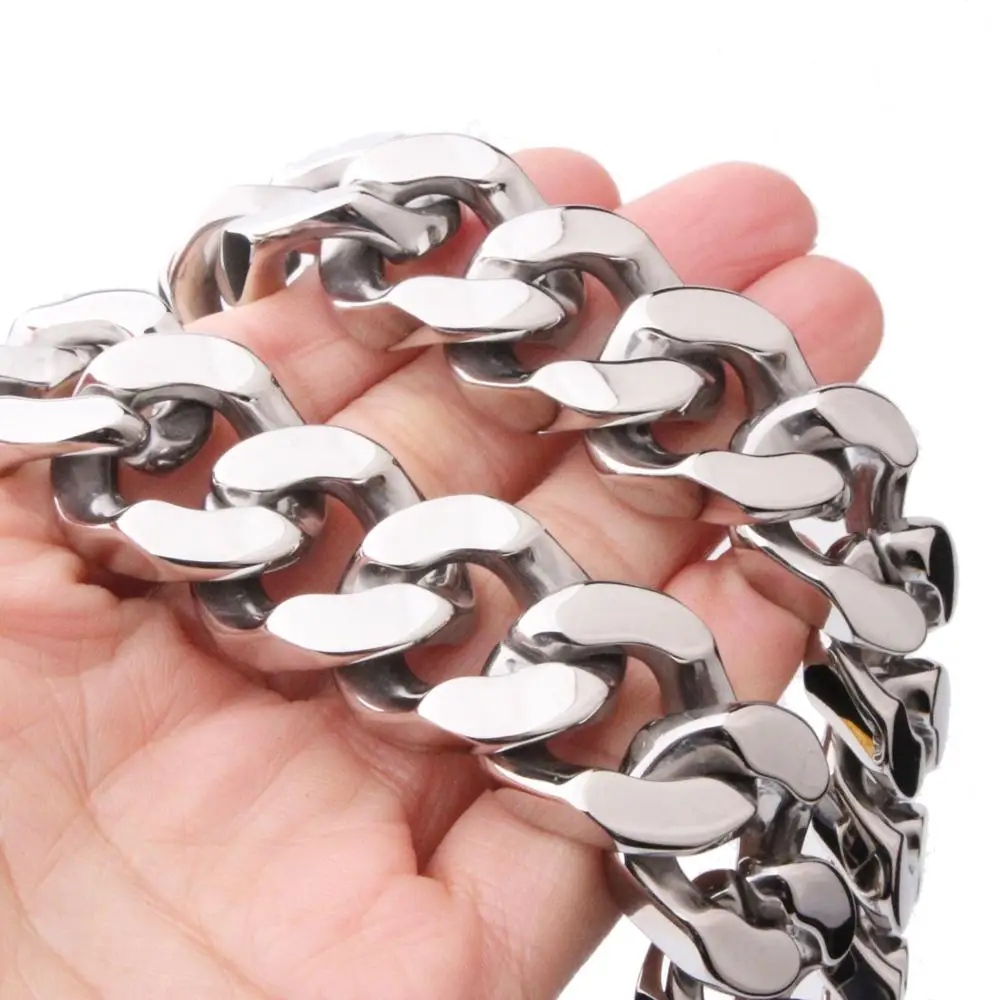 

20MM Strong Heavy Silver Color Cuban Curb Chain Stainless Steel Men's Jewelry Necklace Or Bracelet 7-36inch Cool Jewelry