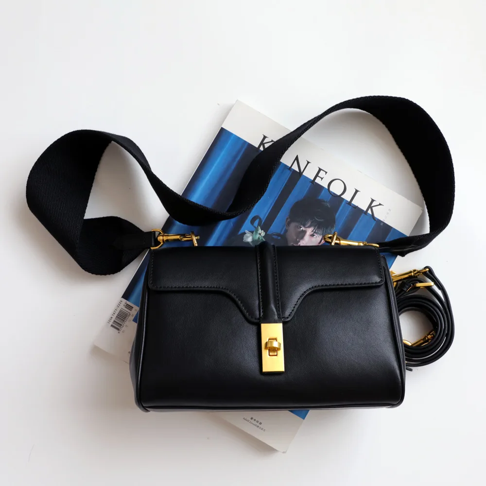 Genuine Leather Wide Strap Shoulder Bags for Women High Quality Messenger Bag Luxury Handbags 2021 Woman Clutch Bag Purses Brown