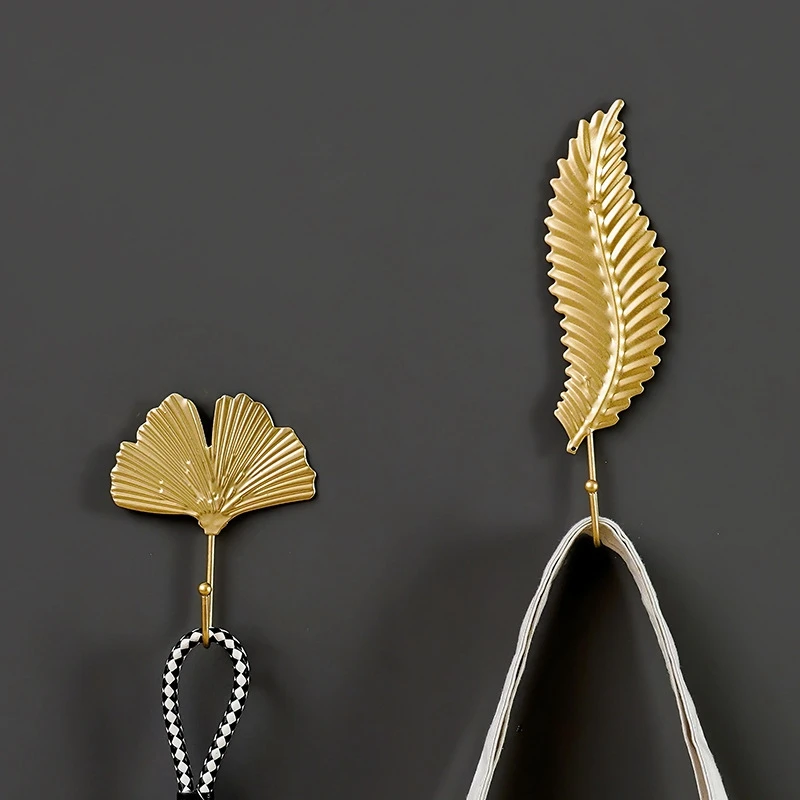 Gold Leaf Shape Hook Creative Wrought Iron Wall Hanger Punch-Free Hanging Storage Rack For Towel Cloth Self Adhesive Organizer |