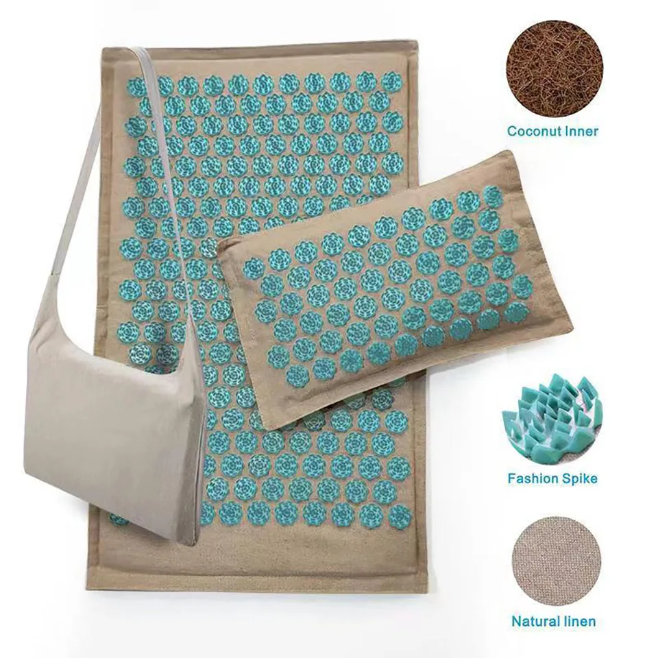 

New Massage Yoga Mat Triangle Lotus Acupuncture Massage Mat with Pillow Relieve Stress Back Body Pain Yoga Mat