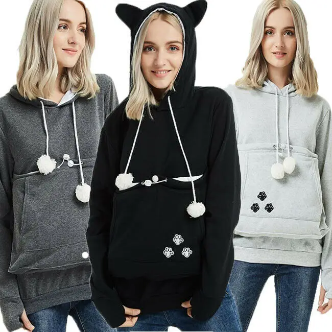 

2019 fashion long sleeve casual hooded Kangaroo Pet Dog Cat Holder Carrier Pregnancy Coat loose Sweatshirt Pregnancy Pocket Top