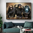 Картина на холсте с изображением трех забавных обезьянок, Настенная картина для гостиной, домашний декор, плакаты и принты