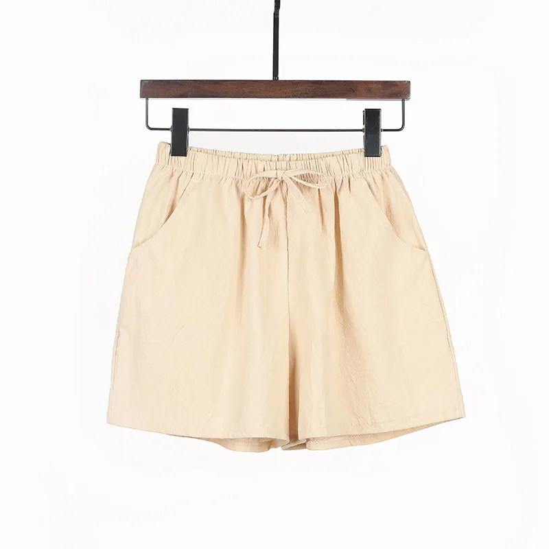 

2021 Summer Casual Shorts Women Cotton And Linen Solid Wide Leg Loose A-line Short Pants Korean Sweet Thin Lace High Waist Femme