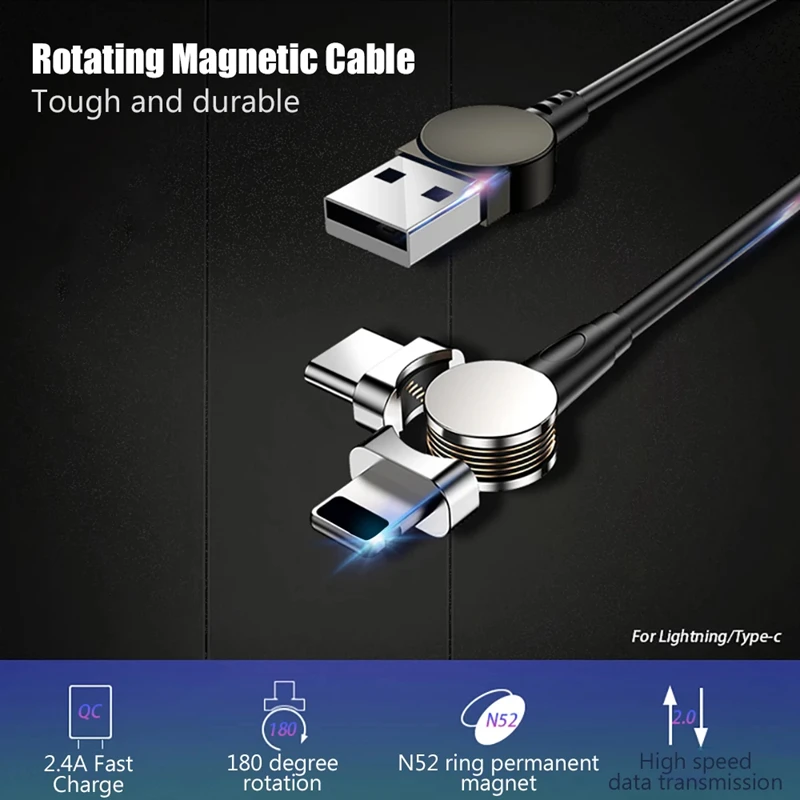 

Magnetic USB Cable Fast Charging Type C Cable Magnet Charger Micro USB Cable Mobile Phone USB Cord New 360º+180º Rotation 1M