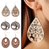 voikukka jewelry laser cutting deer pattern water drop shape fashion wooden creative african earrings for women