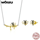 WOSTU S925 стерлингового серебра с медом и гвоздики пчелка, серьги и ожерелье, ювелирные наборы для женщин Love мода ювелирные изделия S236