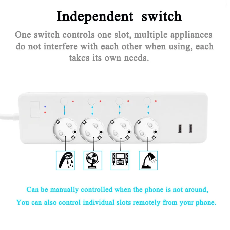 Умный удлинитель с Wi Fi 2USB порта 4 евророзетки|Электрические розетки| |