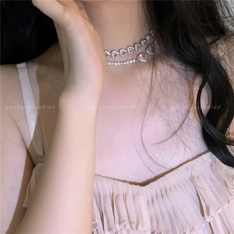 Новинка 2021 ожерелье с подвеской в виде сердечка Стразы розового цвета Y2K