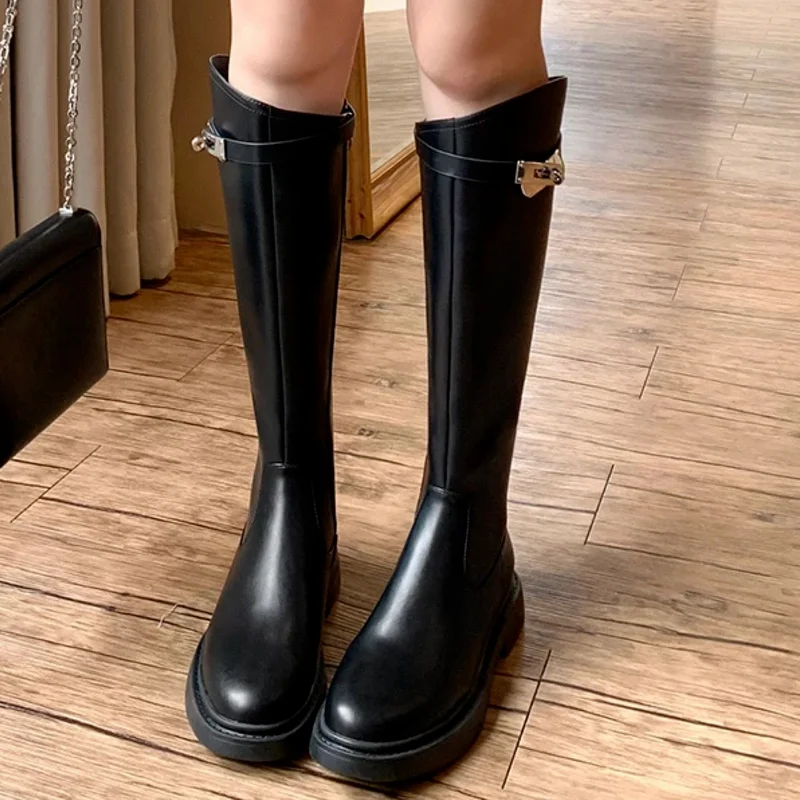 

Mid Heel Platform Women's Ankle Boots Round Head Zipper 2022 Autumn New Fashion Long Tube Round Head Women's Motorcycle Boots