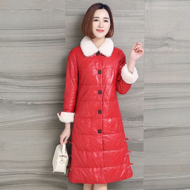 Женская куртка из натуральной овечьей кожи пуховик с норковым меховым