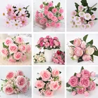 Искусственные цветы, 1 пучок из 9 цветков, пион, чайная роза, Осенний шелк, искусственные цветы сделай сам, для гостиной, дома, сада, свадьбы