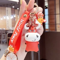 cartoon pendant cute cattle leather bag car plastic soft rubber doll key ring keychain accessories jewelry festivals gift