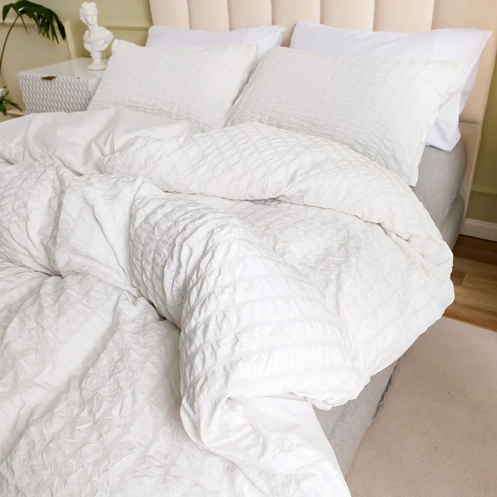 

ELKA 2/3 Pieces Simple and Plain Craft Seersucker Duvet Cover Bedding Comforter Bedding Sets Bed Sheets and Pillowcases Oceania