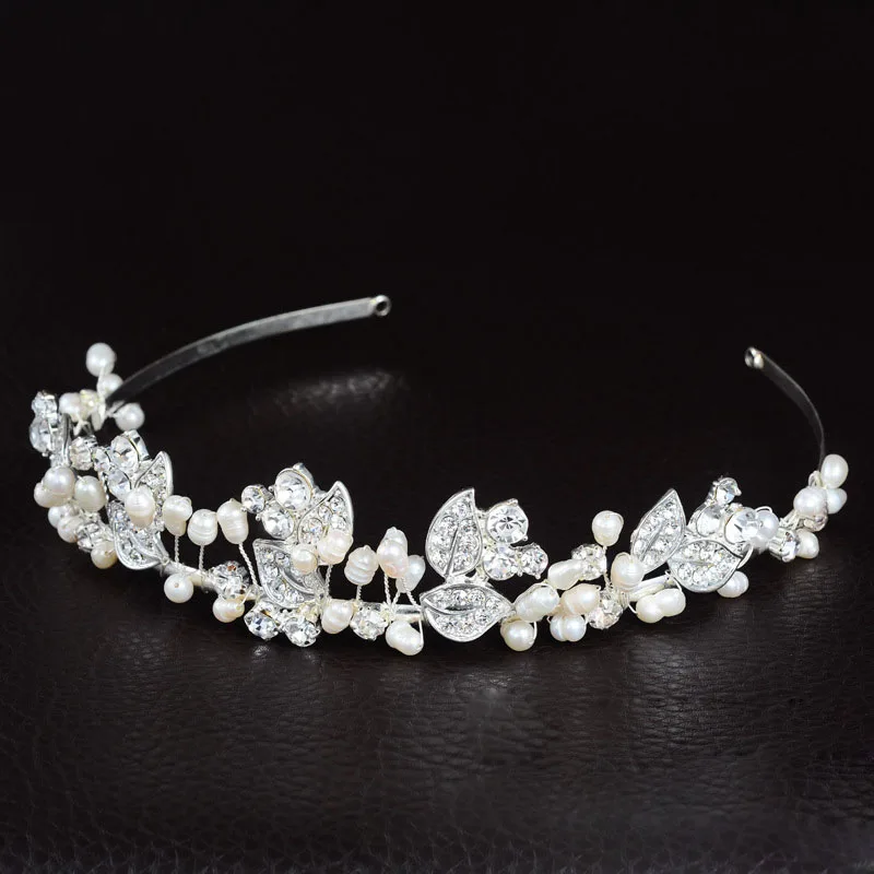 

SLBRIDAL Handmade Rhinestone Crystal Freshwater Pearls Wedding Tiara Bridal Crown Princess Bridesmaid Headpiece Hair accessories