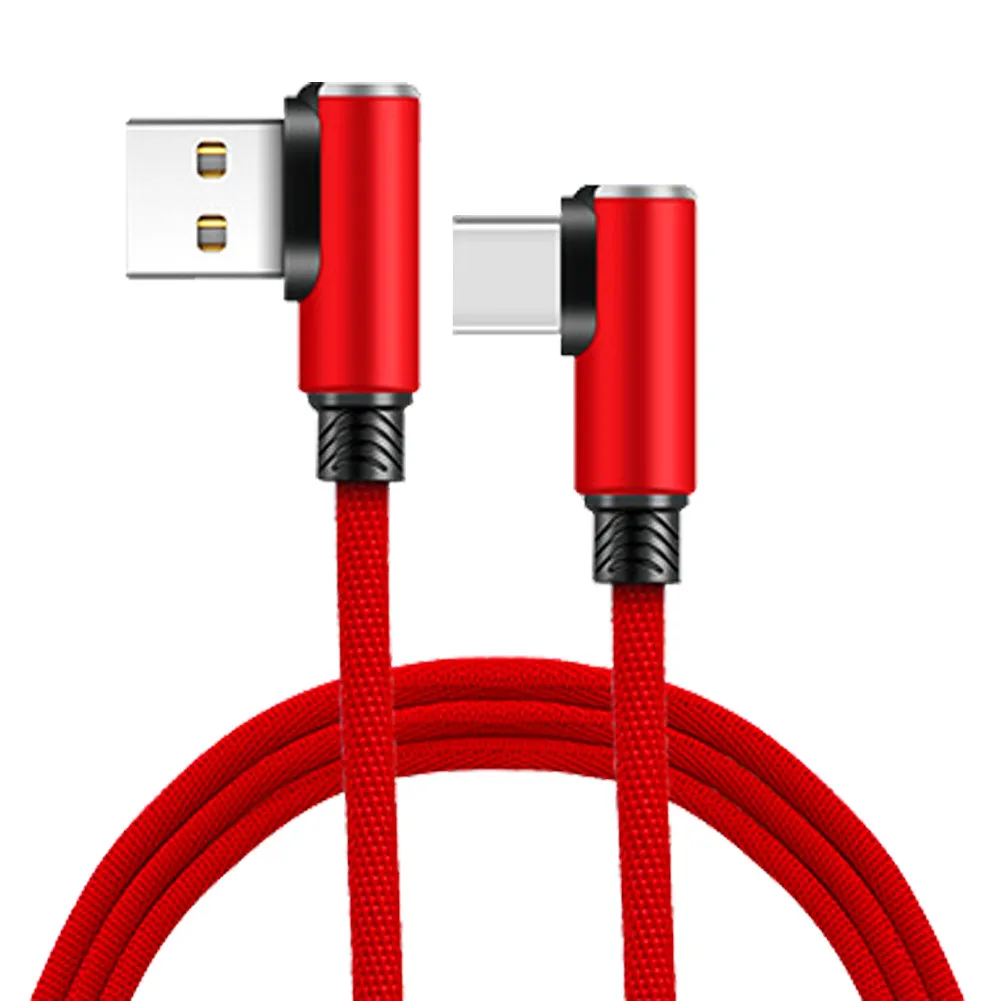 Red NATTHSWE двойной локоть тип-c USB Lline 90 градусов зарядный кабель для мобильного телефона с нейлоновой оплеткой совместимый для huawei Xiaomi - Цвет: Red