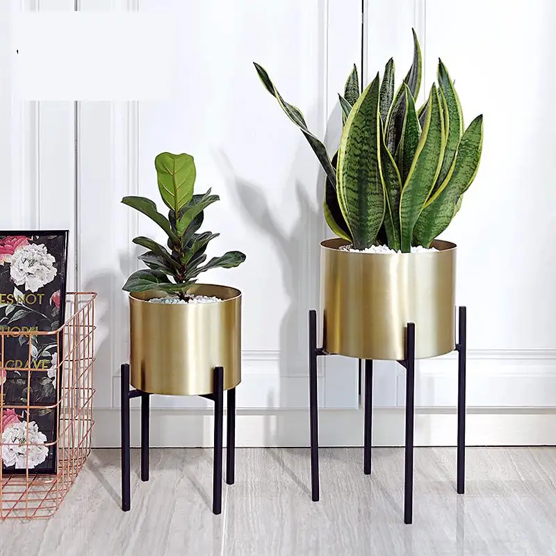 

Золотая напольная Цветочная фотополка, металлическая ваза с отверстием для слива, украшение для дома