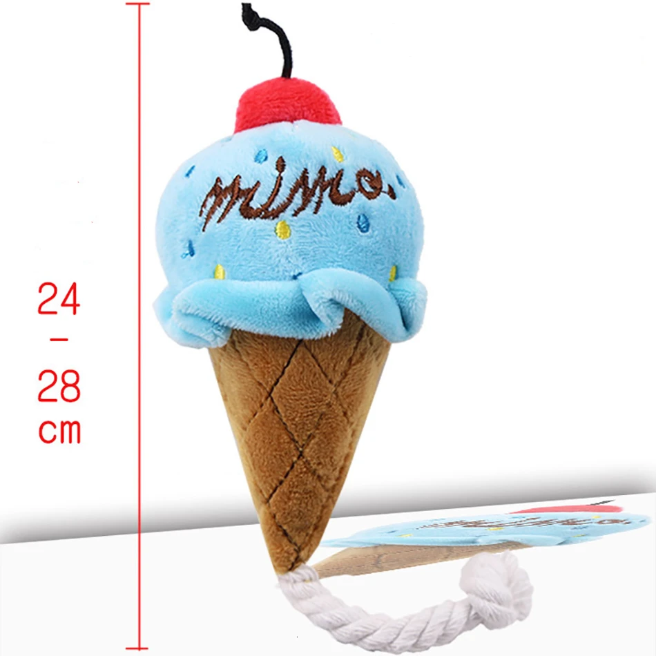 Ice Cream Dog Toys Squerk Chew Cute Accessories Blue Pink Training For Dogs Fleece Material | Дом и сад
