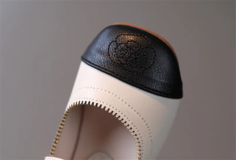 Kids Splicing Shoes Girl Buckle Flower Princess 2021 Baby Child Soft Sole Non-slip Mary Jane Shoe Size 21-30 Black White |