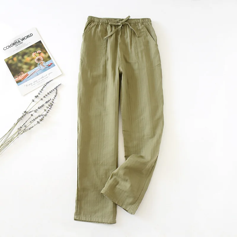 Summer Spring Gauze Cotton Solid Homewear Long Pants Men Sleep Bottoms Loose Thin Casual Sleeping Pants Women Sleepwear Trousers
