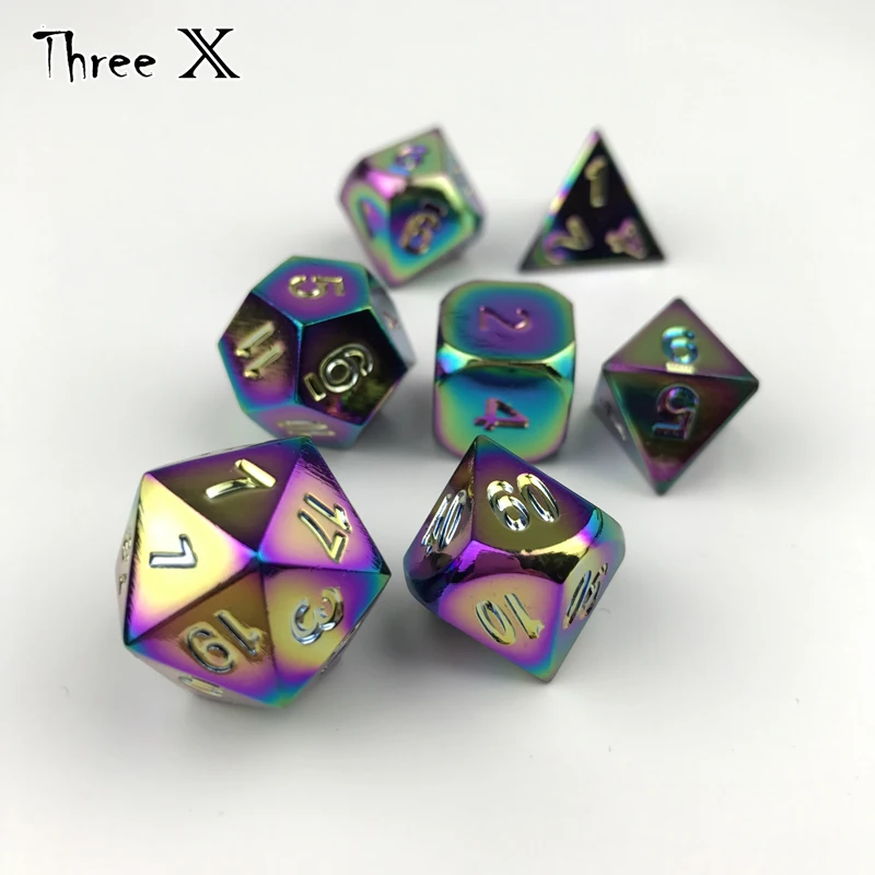 Высокое качество многогранный Радужный цвет 7 die набор Dados Металл для Rpg кости D4 D8