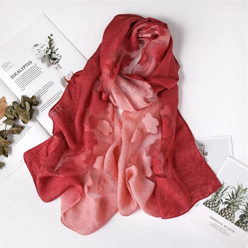 

Women Fashion Elegant Plum Blossom Printed Two Colors Scarf Wraps Chiffon Beach Shawls Thin Soft 2022 New
