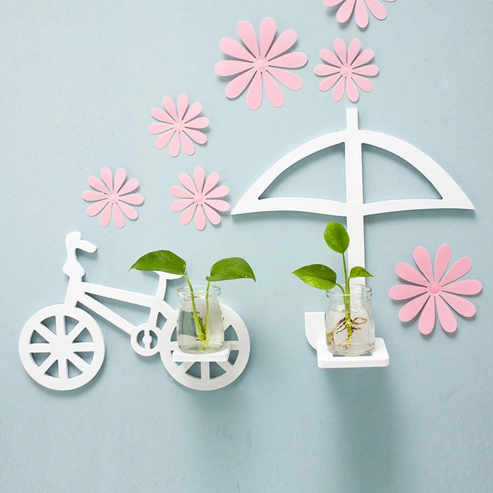 Wall WOOD Shelf with Vases Creative Handcrafted Hanging Planter Flower Container Home Decoration | Дом и сад