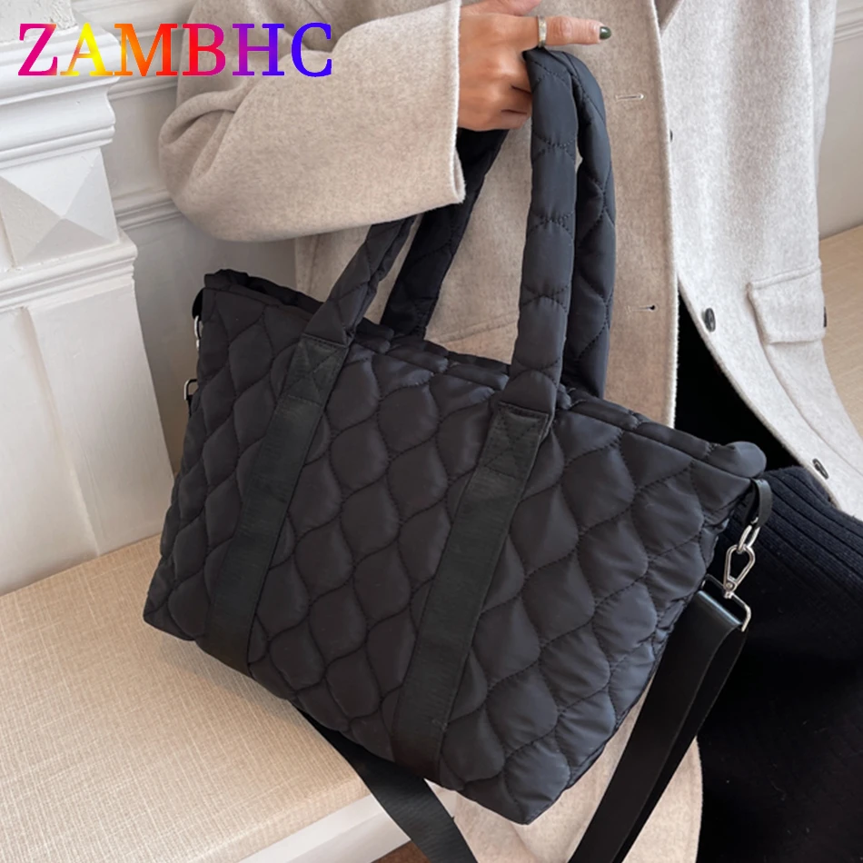 

High Quality Nylon Large Tote Bags for Women 2021 Hit Winter Luxury Brand Ladies Shopper Shoulder Bag Big Handbag Top-handle Sac