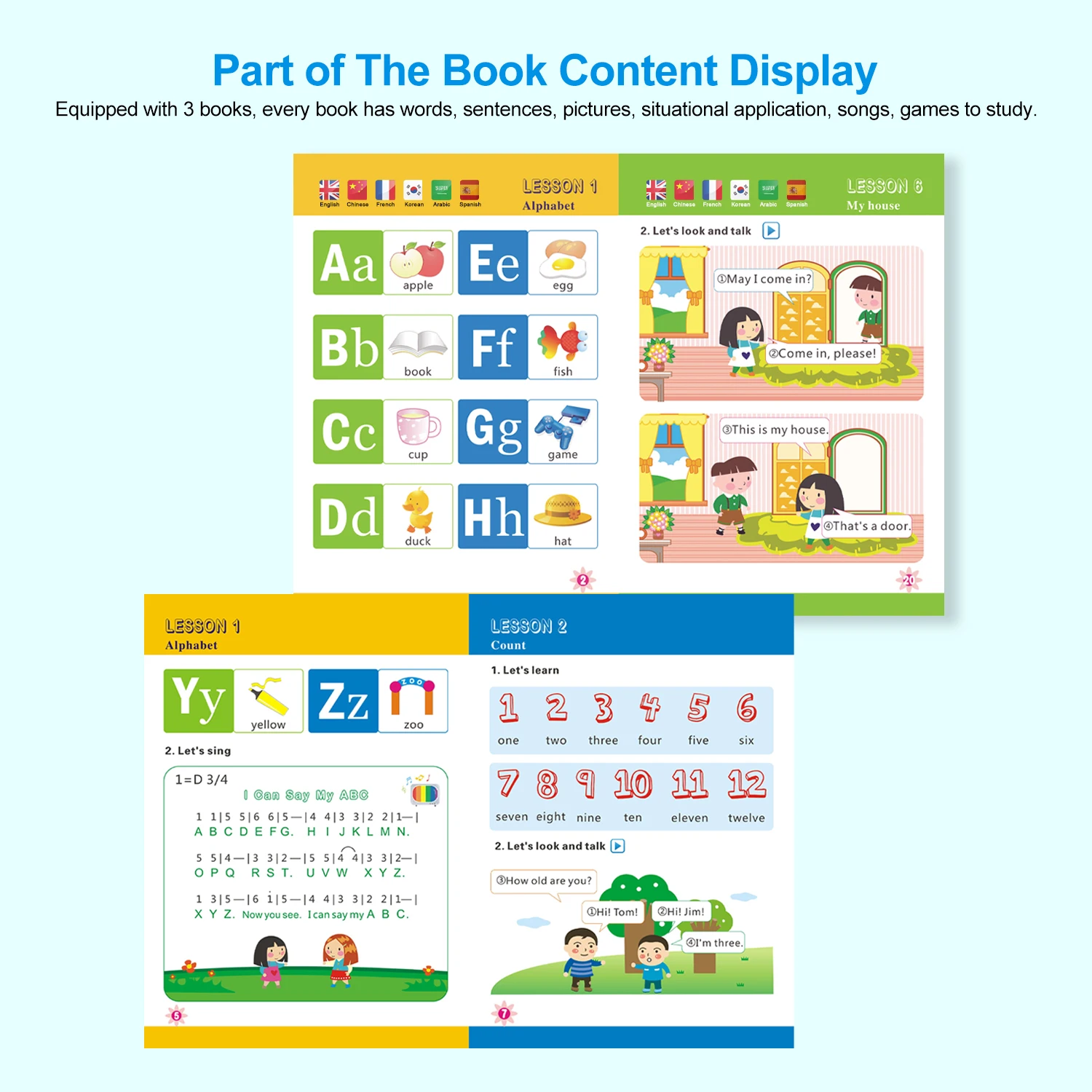 Цифровой детей говорящая по английски ручка с 3 интерактивные книги 6 изучение