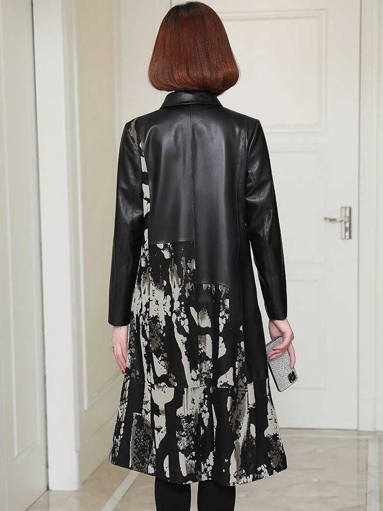 

Beverlen fall winter 2020 new Haining sheep skin Huapi windbreaker coat women's medium length thin leather coat