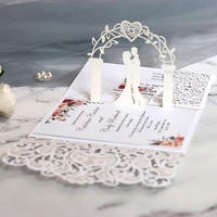 100pcs european laser cut wedding invitations card 3d tri fold lace heart elegant greeting cards wedding party favor decoration