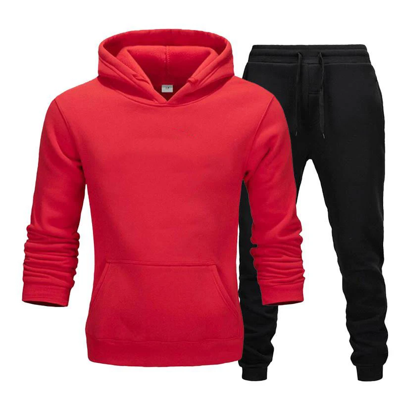 

Tracksuit Men Fashion Hoodies Men Suits Solid Sets Men Sweatshirts+Sweatpants Spring Autumn Fleece Hooded Pullover 2 Pieces Set
