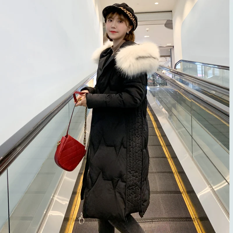 Женский длинный пуховик с меховым воротником размеры до 3XL | Женская одежда