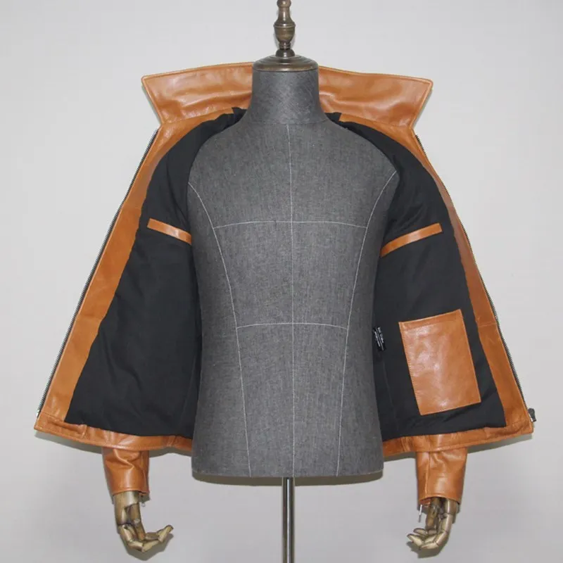 

2020 Brown Men Slim Fit Casual Jacket Large Size XXXXXL Genuine Soft Cowhide Autumn Short Natural Leather Coat