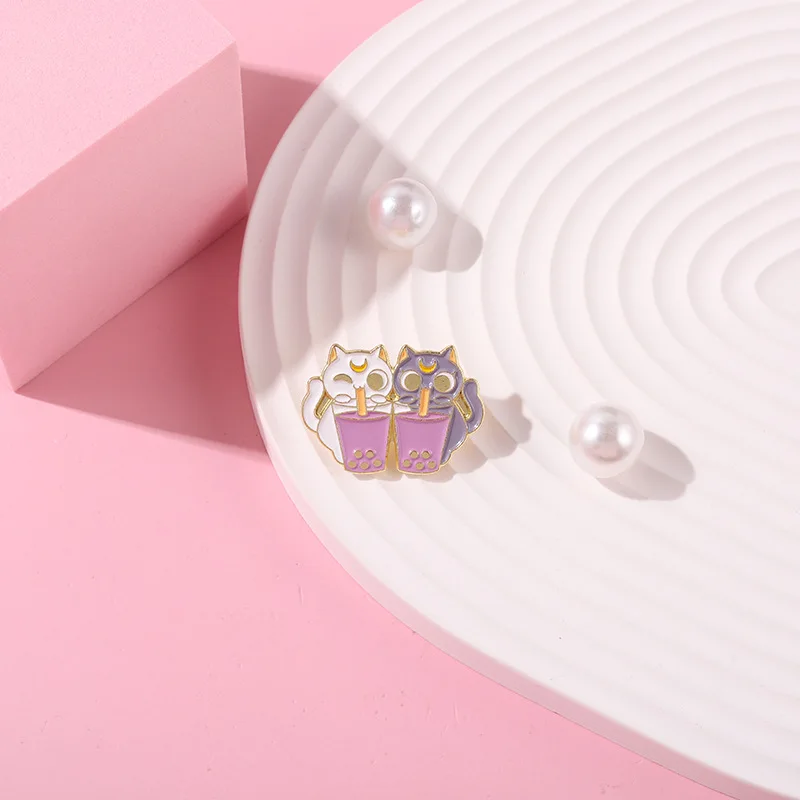 Модная металлическая эмалированная брошь с изображением мультяшной Луны кота