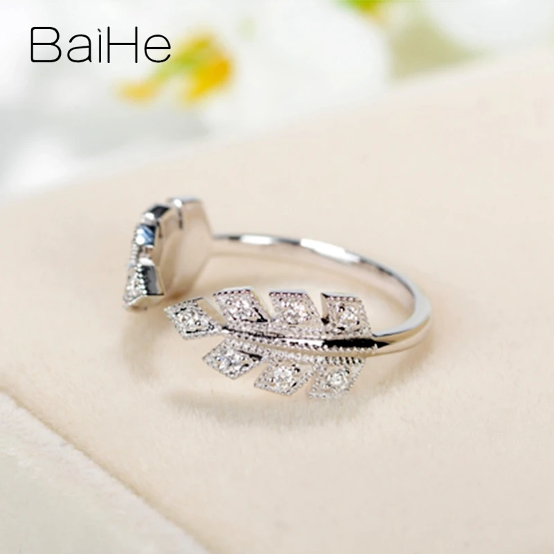 BAIHE Твердое 14 к желтое золото 0.15ct H/SI круглые натуральные бриллианты обручальное женское ювелирное красивое перьевое кольцо