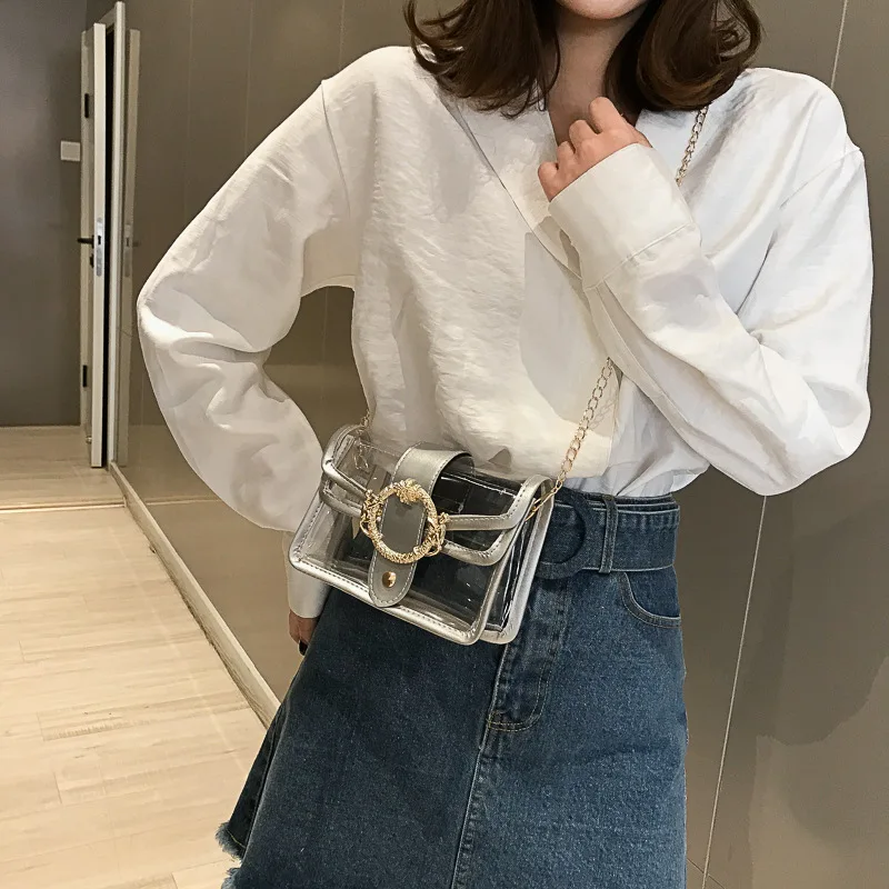 Мини-сумка женская летняя Прозрачная с цепочкой-клапаном 2020 |