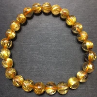 natural gold rutilated quartz bracelet titanium 7 5mm rare woman man wealthy rutilated clear round beads crystal charms aaaaaa