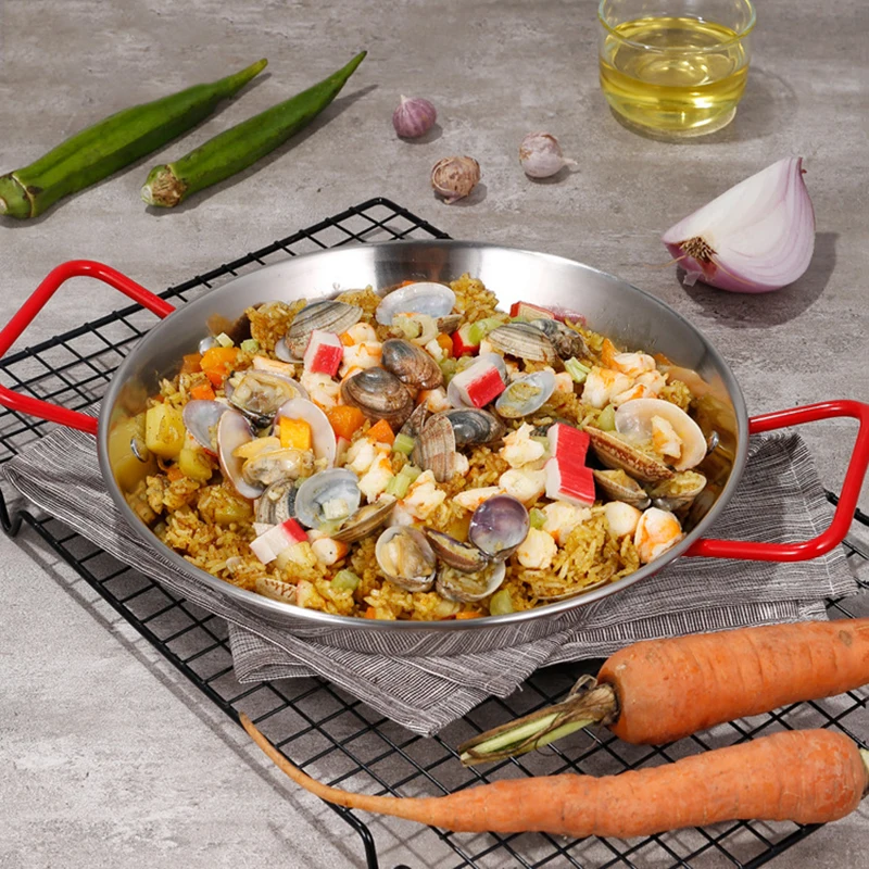 Испанская кастрюля с красной ручкой из нержавеющей стали утолщенная сковорода