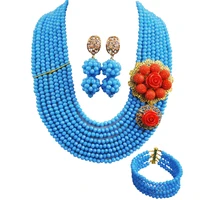 opaque blue fashion jewelry set african wedding beads nigerian necklace bracelet earrings set