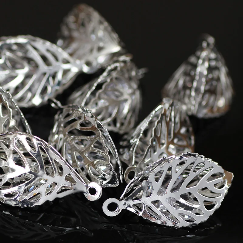 

10Pcs 14X25MM Metal Hollow Leaves 925 Silver Jewelry Leaf Beads Sliver Color Plated Tree Leaves Connectors For DIY Making Earing