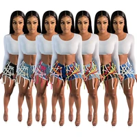 fashion girls denim shorts summer 2021 hottest sale zipper hollow out bandage string tassels high waist casual jeans street wear
