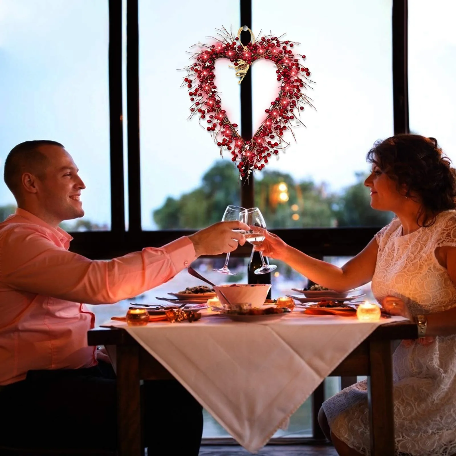 

16-Inch Heart-shaped Valentine's Day Decorative Garland With Lights