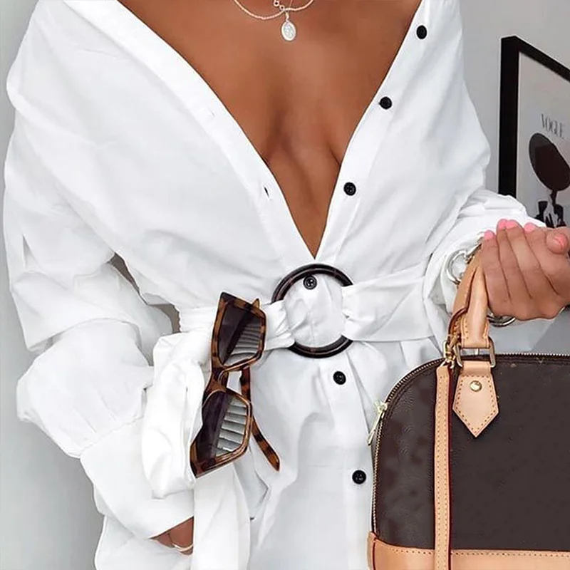 Женское платье рубашка с длинным рукавом сексуальное однобортное модное осеннее